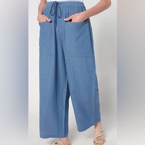 New Peace Love World Boheme Linen Blend Liz Ankle Pants Chambray size Small